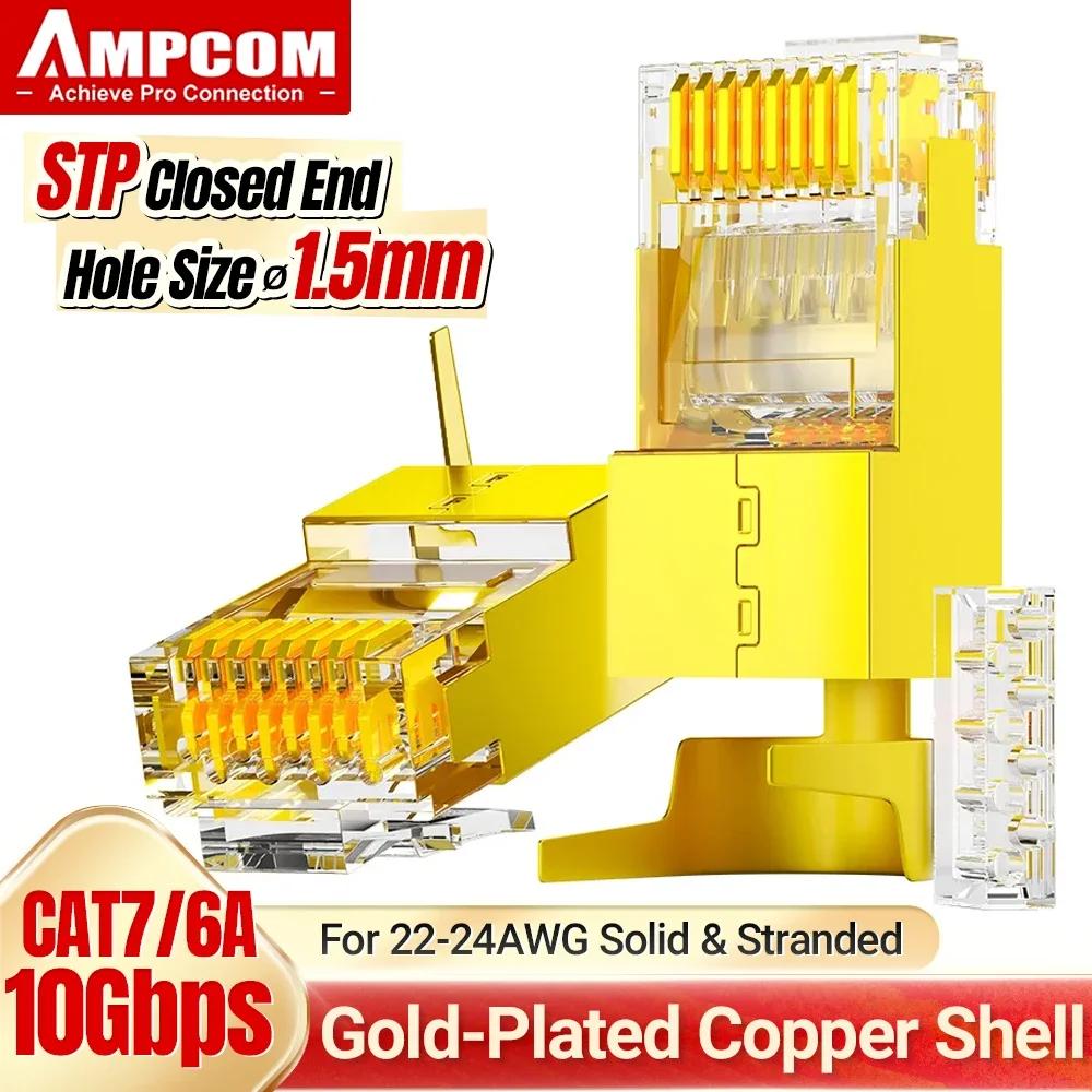 AMPCOM CAT7 RJ45-Stecker mit Lastleiste, zweiteiliger Anzug, 10 Gbit/s STP-Modularstecker für Cat7 CAT6A 23-26AWG abgeschirmtes Ethernet-Kabel