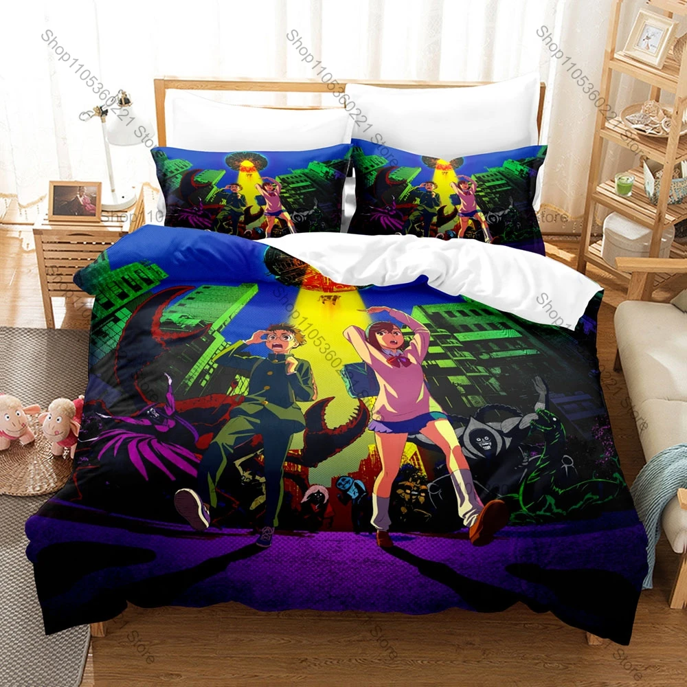 Cool Momo Ayase Okarun Turbo Granny Maneki Neko UFO Horror Comedy Print Duvet Cover + 2 Pillowcases Anime Fans 3pcs Bedding Set