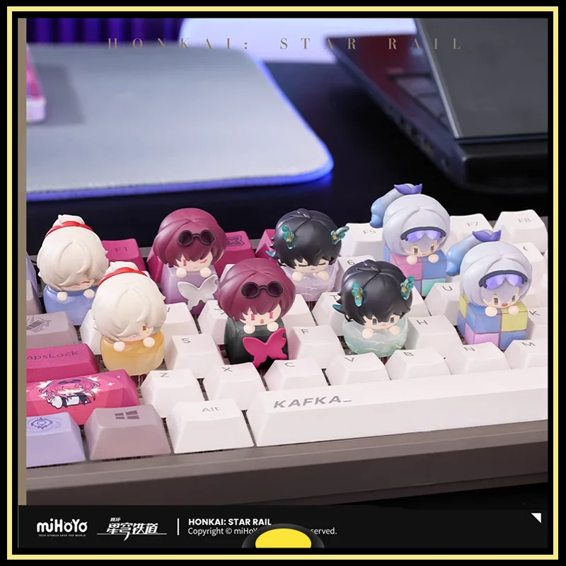 

Honkai Star Rail Himeko Dan Heng March 7th Gepard Landau Action Figures Anime Fingertip Keyboard Cap Model in Shelf Original