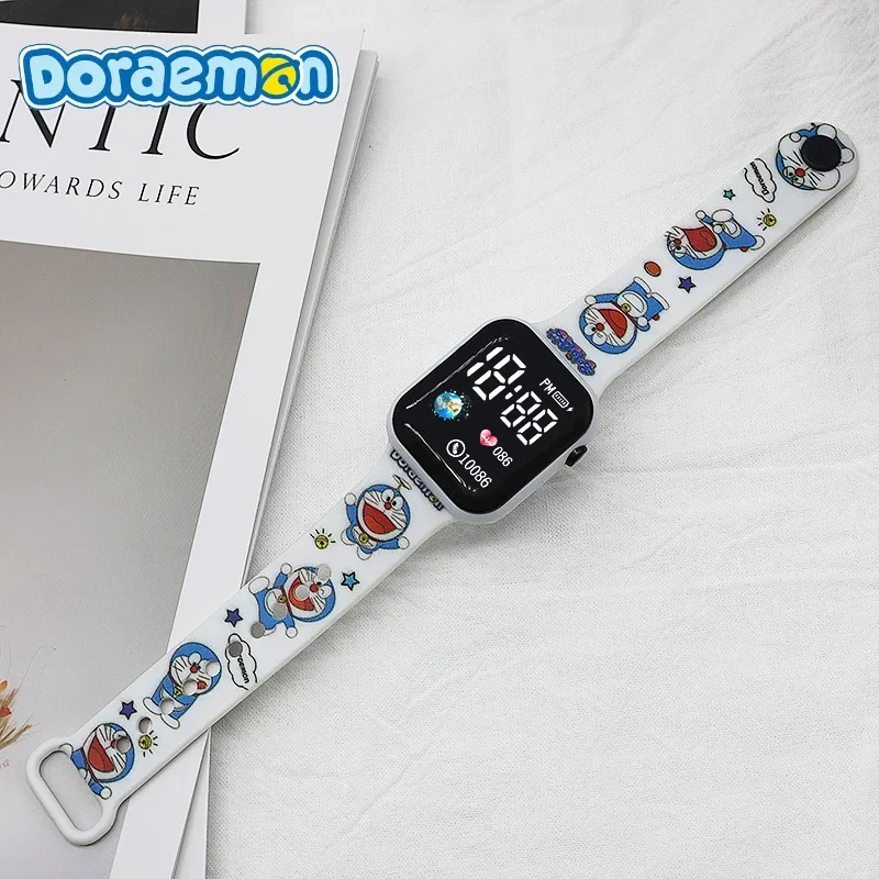 Anime Doraemon Cartoon Printed Button LED Electric Watch Teenager Fashion Sports Intelligent Wristwatch Square Electronic Watch