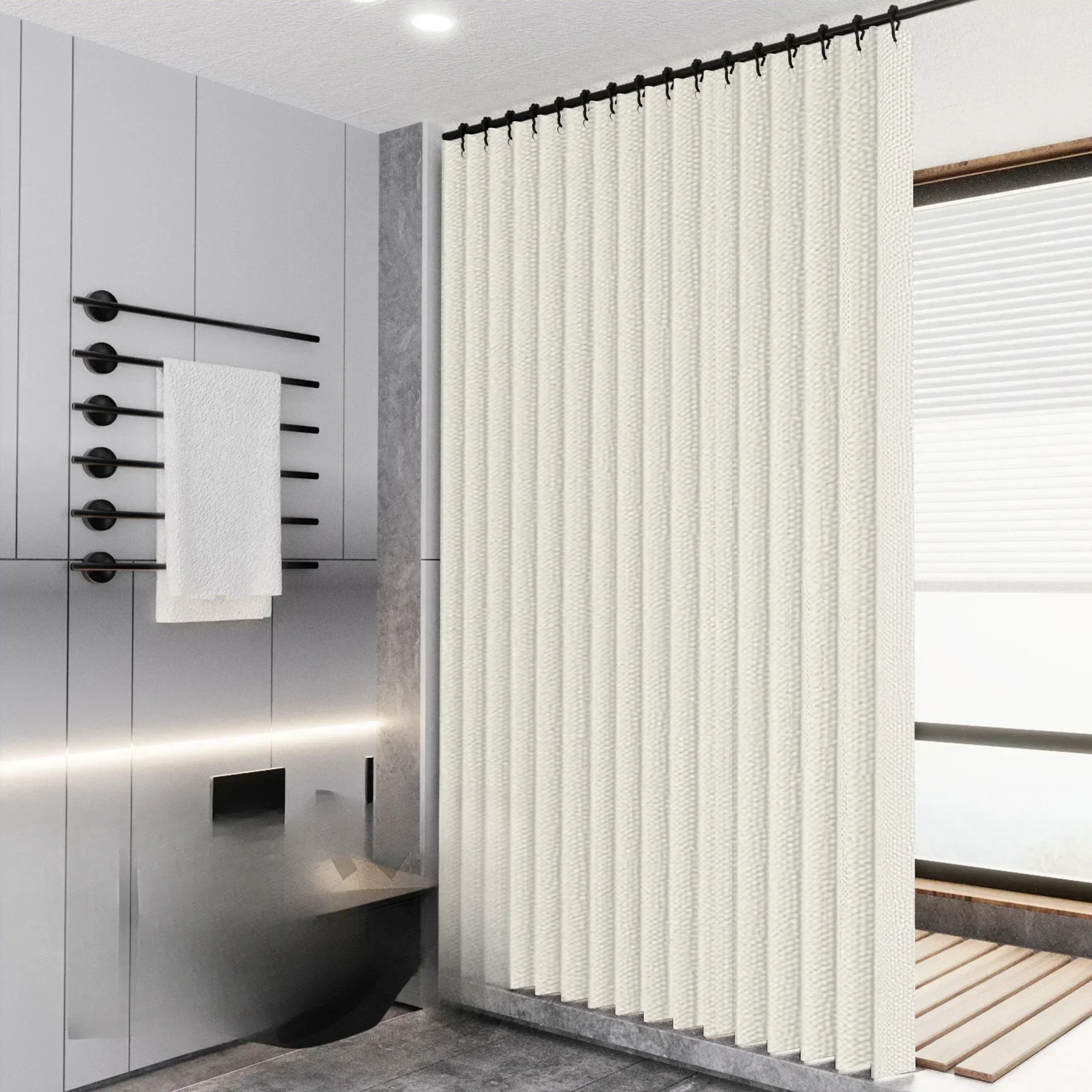 1PC Waterproof Thick Linen Folding Curtain Series Shower Curtain Is Suitable for Waterproof Shower Curtains in Bathrooms 미드센추리