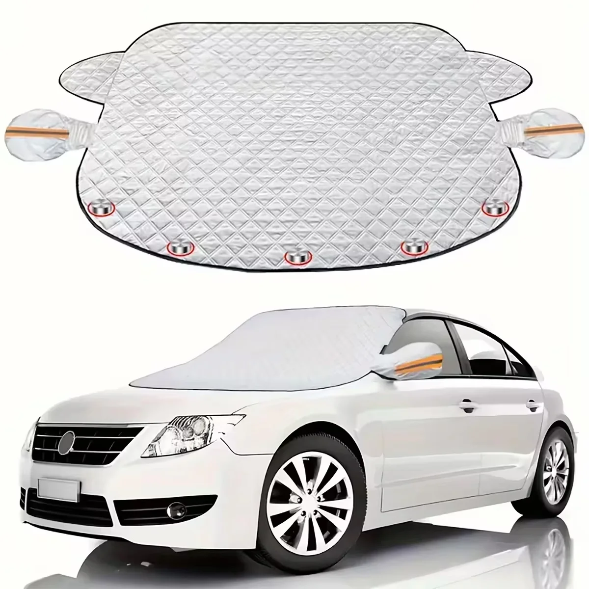 Heavy-duty vehicle windshield snow cover with 9 magnetic fasteners - UV and sun protection, suitable for most vehicles.