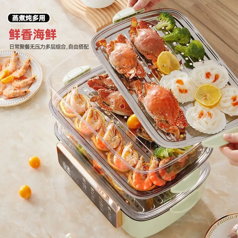 باخرة كهربائية منزلية متعددة الوظائف تبخير وطبخ قطعة واحدة ممتدة من الفولاذ المقاوم للصدأ سميكة بأربع طبقات