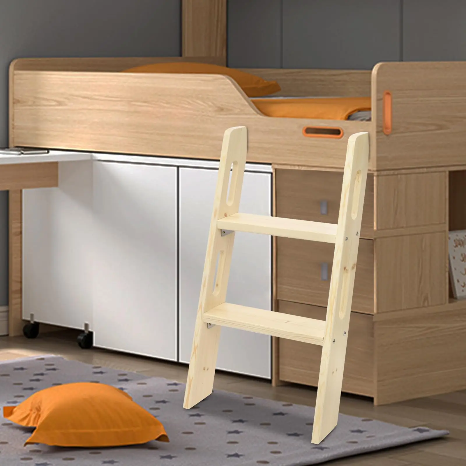 Solid Wood Bed Ladder, 30in Universal Smooth Edges Space-Saving Step Ladder W/Corner Connectors, Non Slip Long Climb Ladde for I