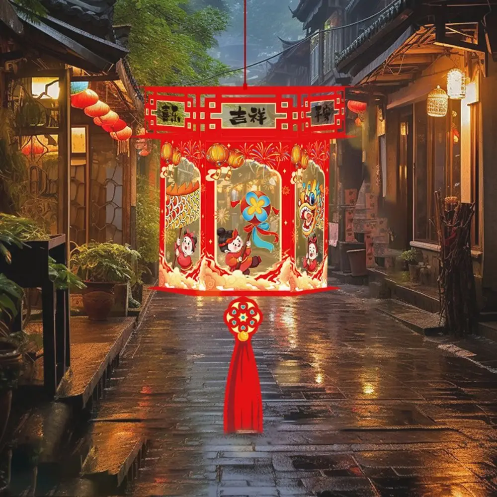 Cartoon Snake Year Lantern Chinese Style Handmade Handheld Lantern Traditional Hexagonal Portable Luminous Lantern