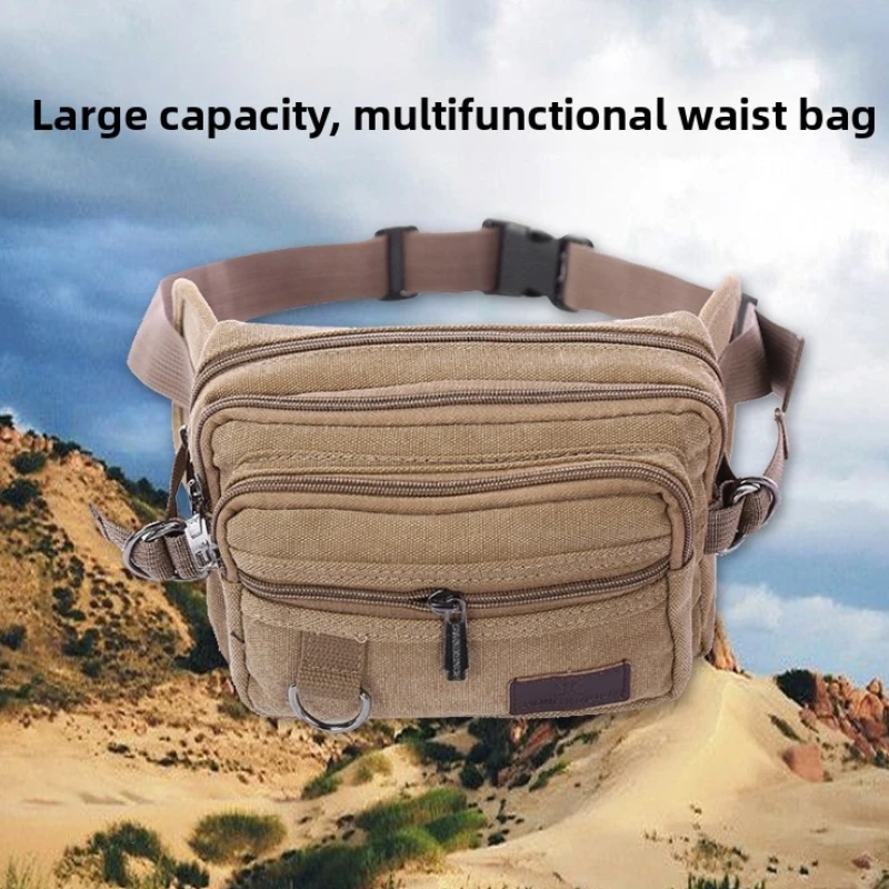 Durable Canvas Waist Bag,multi Zipper Pockets Adjustable Waist Strap Fanny Pack for Men Outdoor Practical Crossbody Chest Pouch