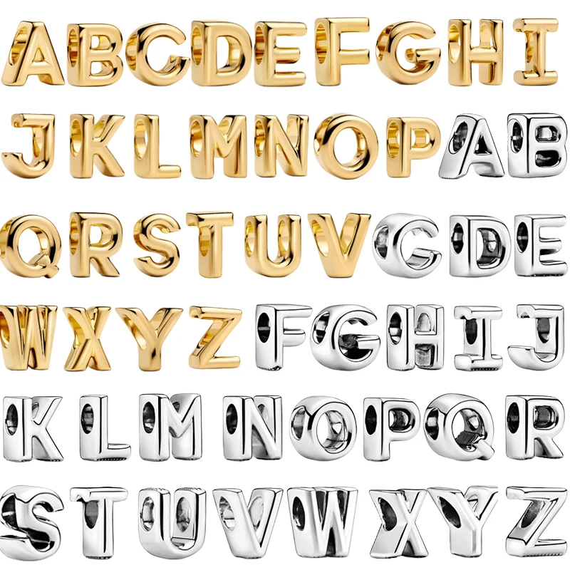 Exquisite Gold 26 of Them English Alphabet Beads 925 Sterling Silver Charm For Women Necklace Bracelet  Accessories DIY Jewelry