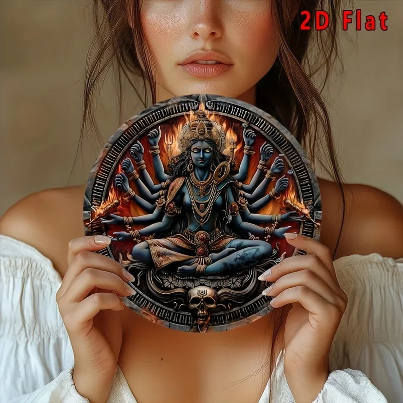 2D Flat, 2D Flat Round Majestic Kali Goddess Vintage-Inspired Aluminum Wall Art - 7.8x7.8" Metal Sign for Home, Bar, Cafe & Beac