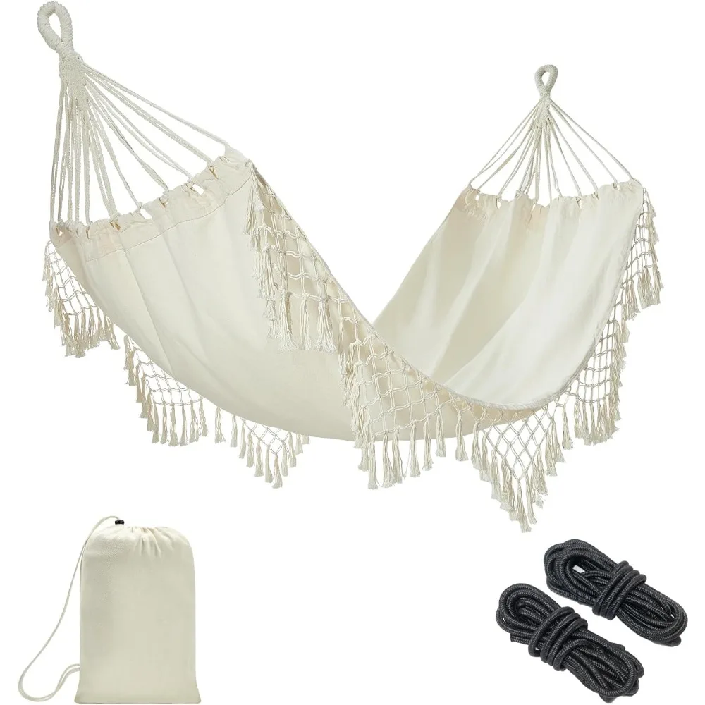 

Single Hammock with Hanging Rope and Elegant Tassels, 78.8 X 39.4 Cm. Portable Cotton Hammock