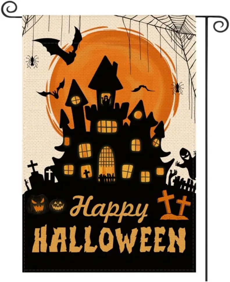 Halloween Garden Flag Halloween Yard Outdoor Decoration 12 x 18 Inch Double Sided Washable Polyester (Bats Castle) WWP