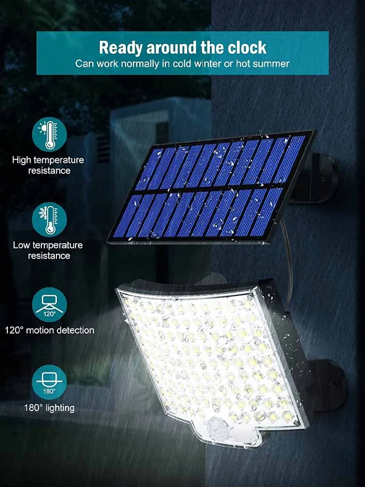 Imagem -05 - Led Solar Motion Light com Painel Separado Luzes de Inundação ao ar Livre Jardim e Garagem Luzes de Parede Impermeáveis Modos de Trabalho 106