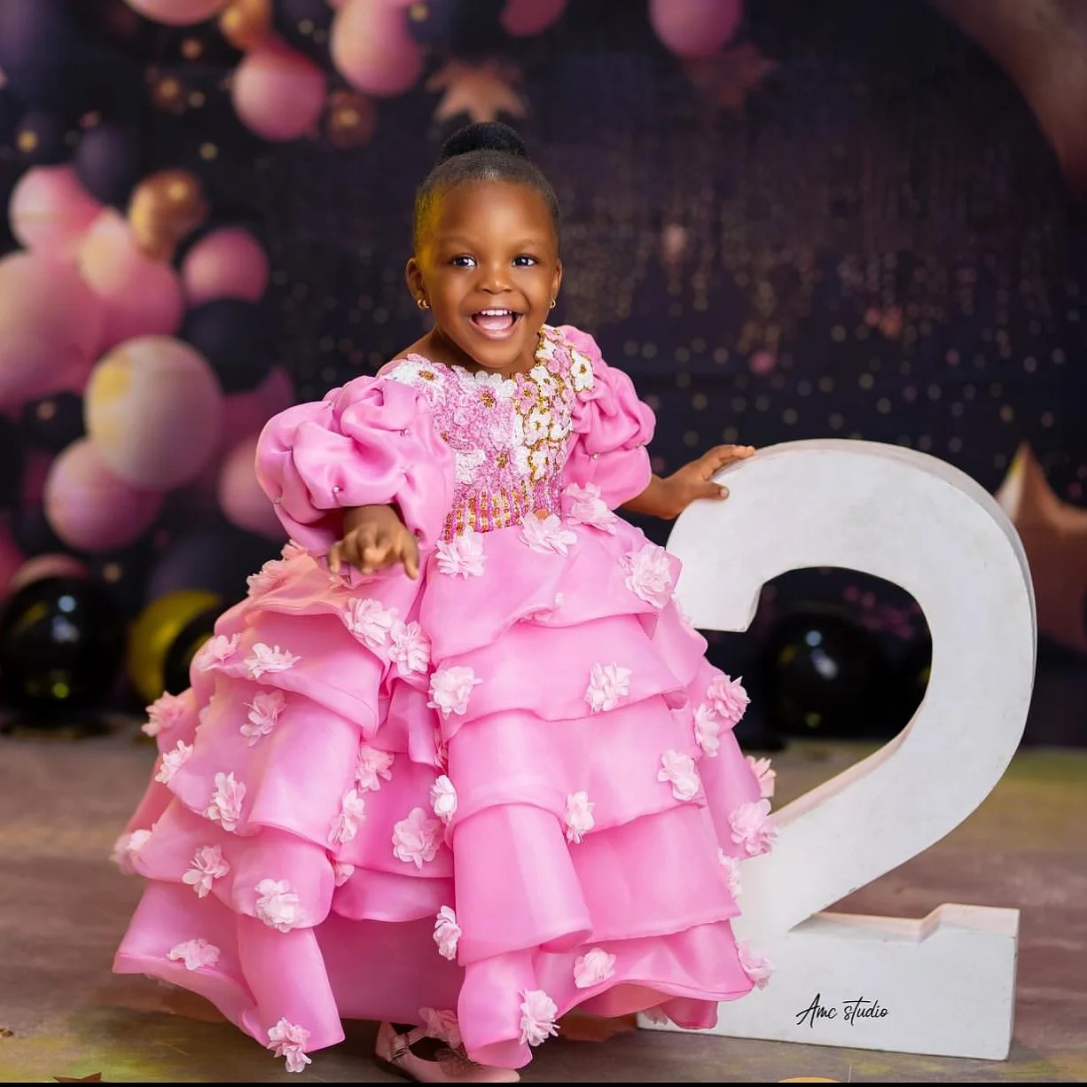 Luxury Pink Flower Girl Dresses Customized 3D Floral Kids Baby Dress for Wedding First Birthday Party Gowns Formal Wear