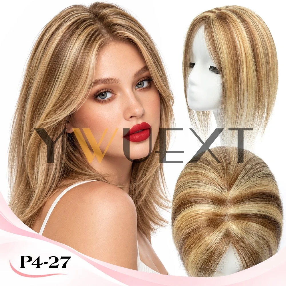 7X11 Clip-In Human Hair Toppers for Women Suitable for Balding/Thin Hair - Natural Looking Hair Extensions with 360° Coverage, No Bangs Needed, Volume Boosting Hair Pieces for Light Brown/Dark Brown/Platinum Blonde