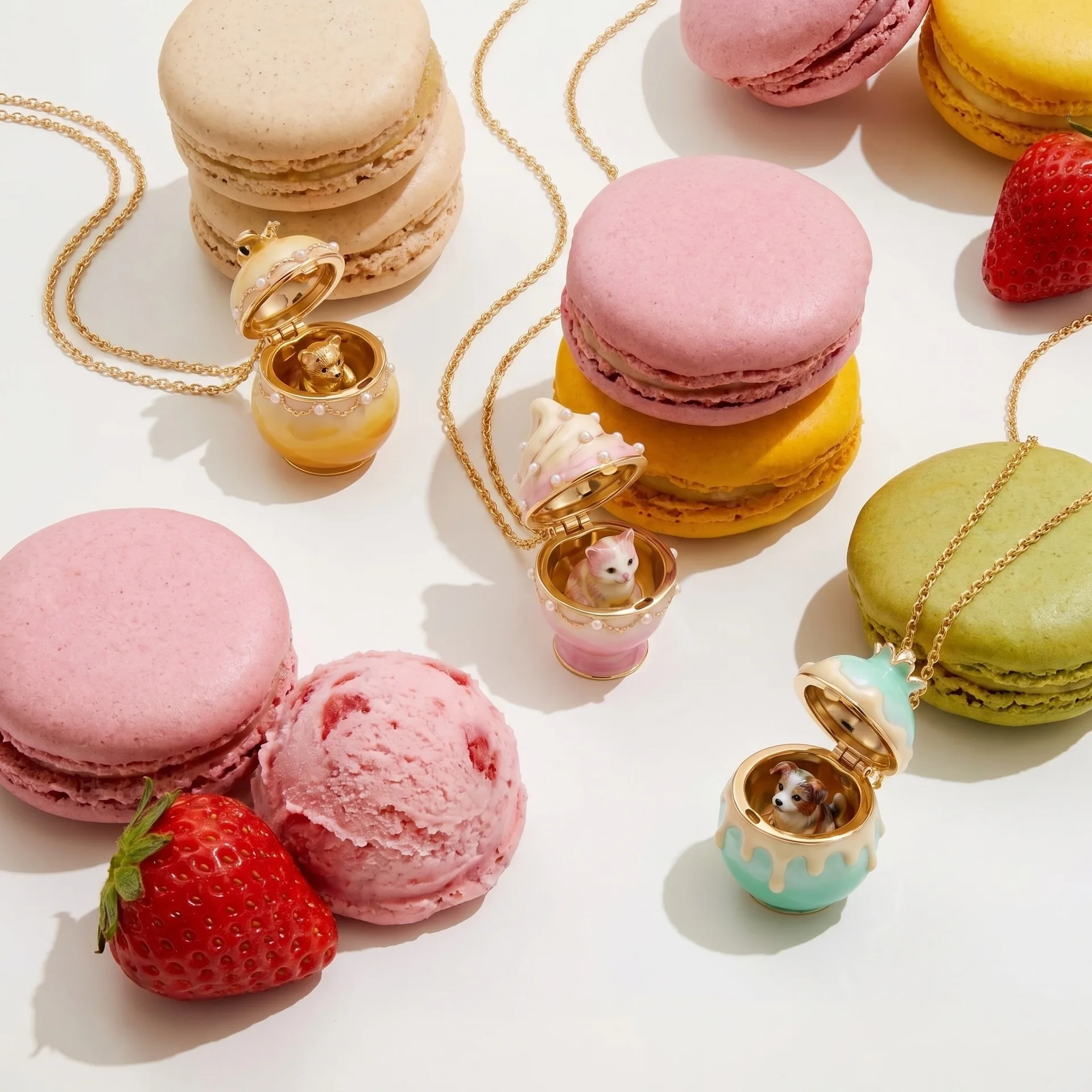 Dessert Cute Box Candy Jar Necklace Miniature Opening Animal Food Play Ice Cream Honey Jar Pendant Necklace Jewelry Accessory