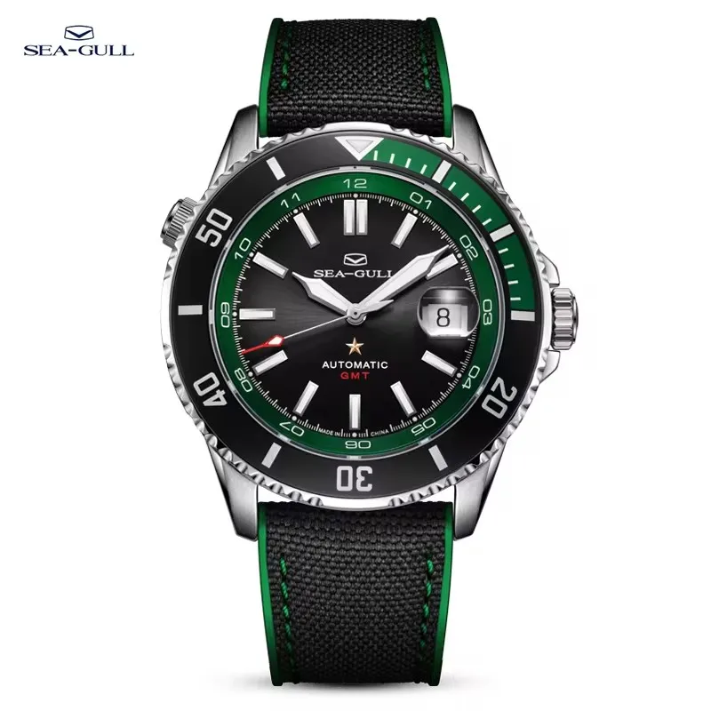 New Seagull Diving Mechanical Watch Dual Time Zone Ocean Star Wristwatch 200m Waterproof Men Watch relogio masculino 6154