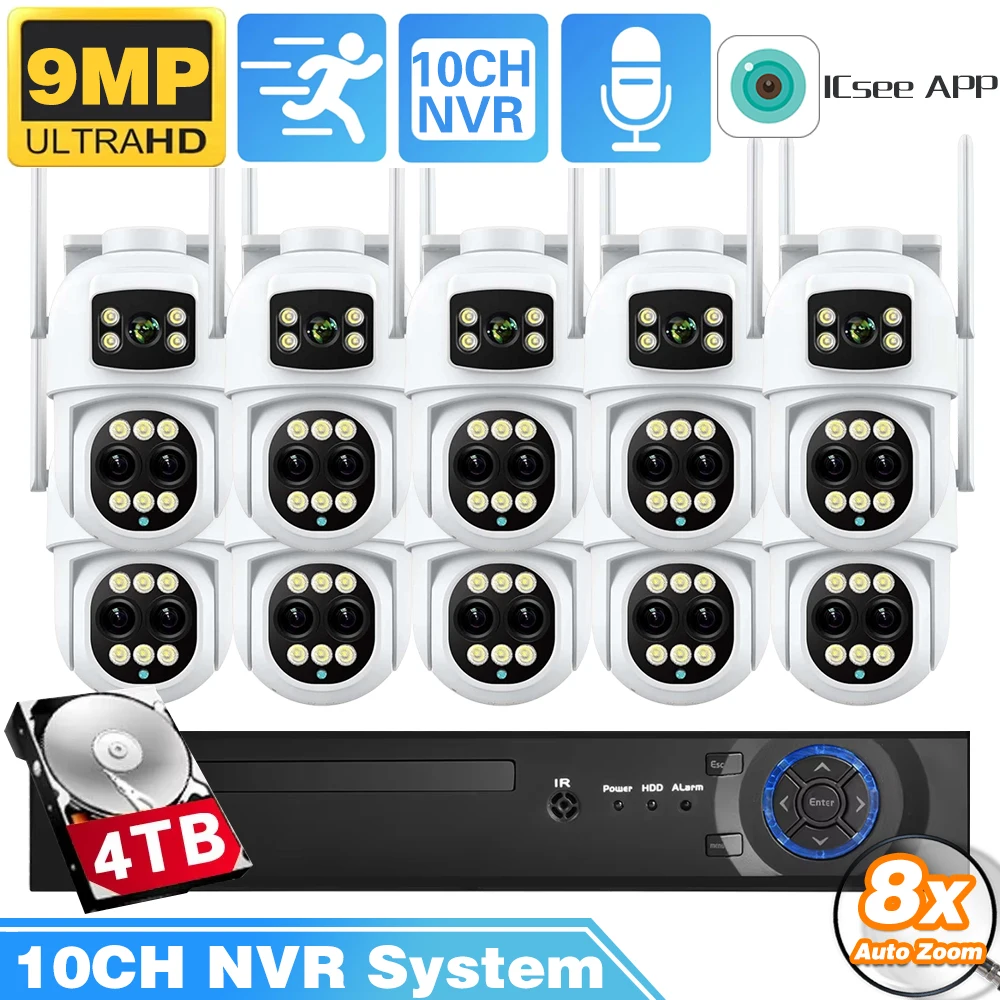 

9MP Three Lens 8X Zoom Wifi PTZ XMEYE 10CH POE NVR Surveillance System Auto Tracking CCTV Security Camera Video Surveillance Kit