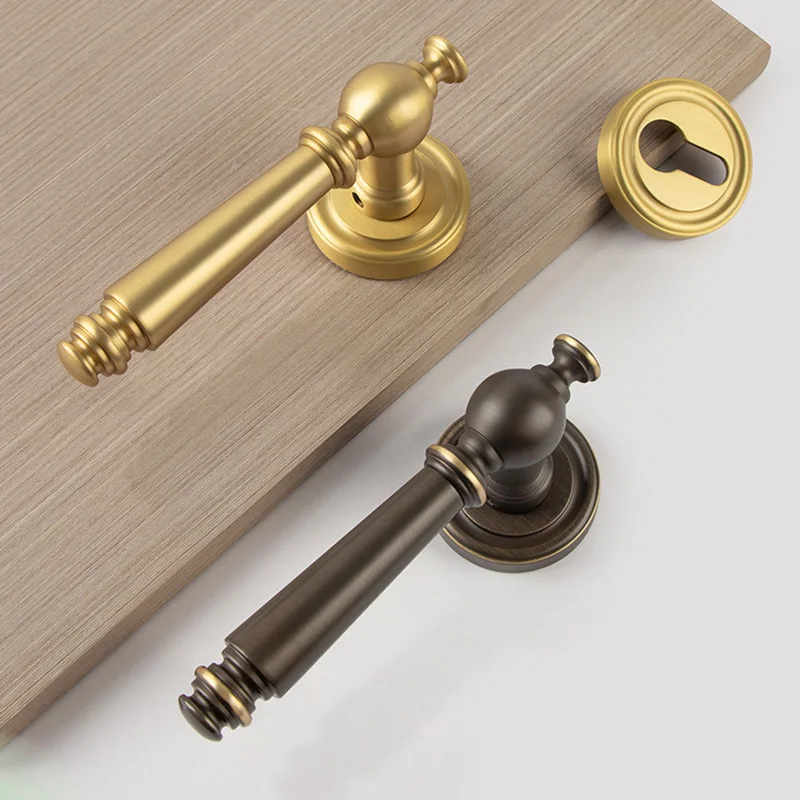 Brushed Gold Interior Lever Locks Bedroom Door Handle Lock Solid Brass Mute Mechanical/ Magnetic Locks for Wooden Door