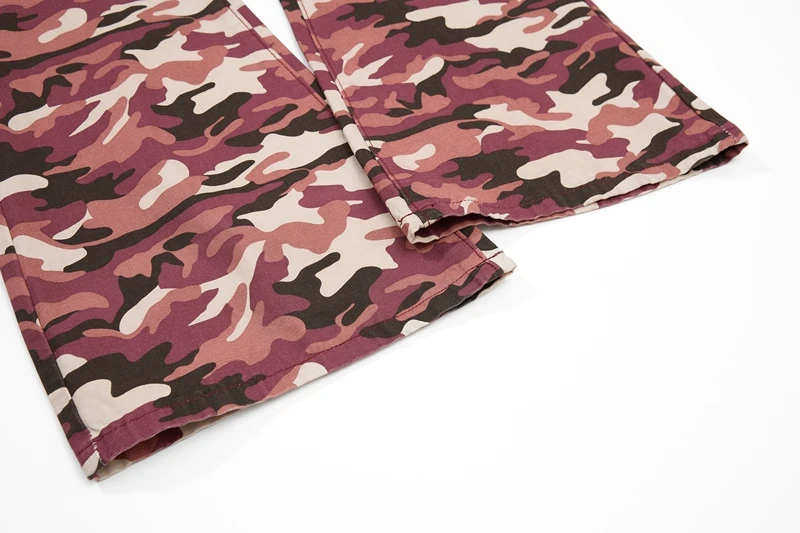 Y2K Mode Rosa Camo Schlagjeans für Herren Slim Fit Retro Tarnmuster Denim-Hosen Skinny Tie-Dye Print Ausgestellte Jeanshosen – Detail 7
