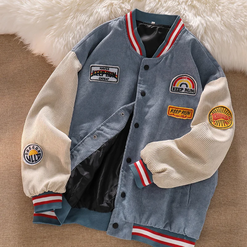 Corduroy Embroidered Baseball Jacket Spring and Autumn Men and Women Couples Retro Harajuku Street Trend Loose Coat
