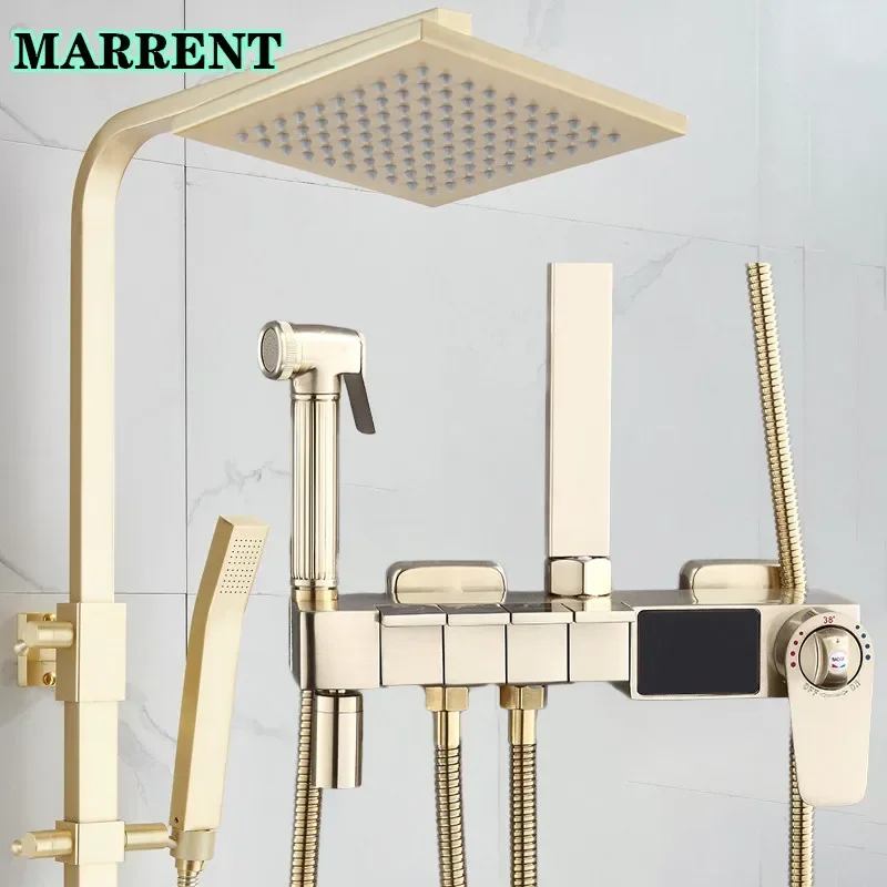 Brushed Gold European Bathroom Accessoris Shower Faucet Mixer Wall-mouted Rainfall Shower Set Square Shower Head