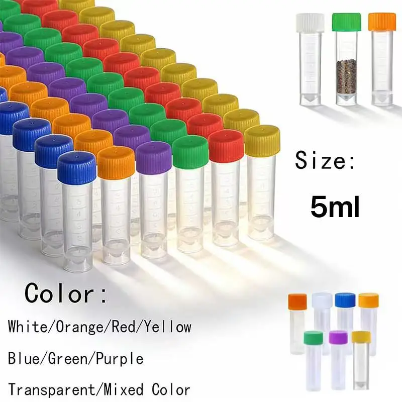 5ml Graduated Storage Vials Mini Sample Containers Colorful Random Screw Lids Portable Liquid Powder Bottles，For Office & DIY Sa
