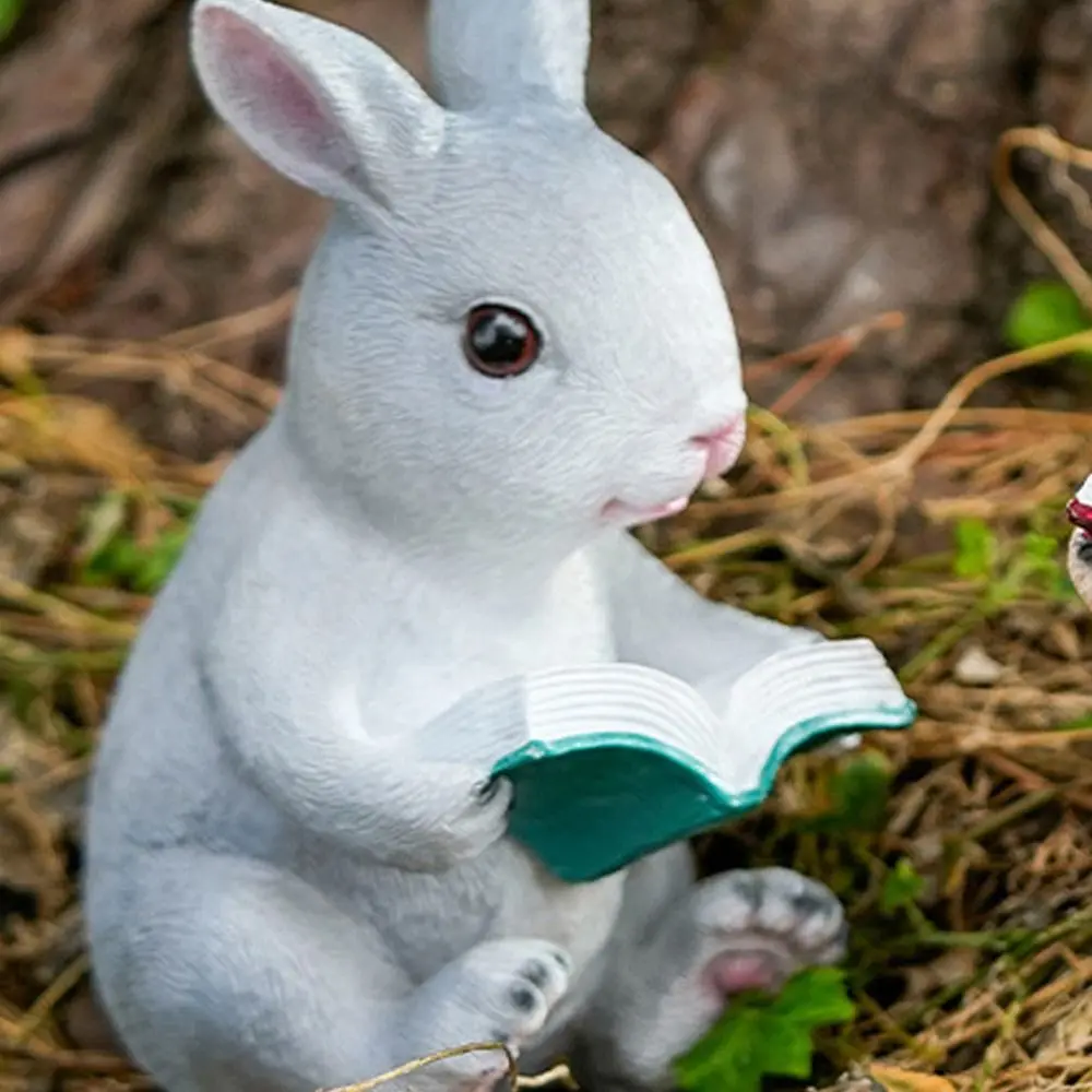 لطيف أرنب قراءة كتاب تمثال الراتنج الحرف فريدة من نوعها الأرنب تمثال لعبة الحرف اليدوية حديقة الحيوان تمثال سيارة الداخلية زخرفة