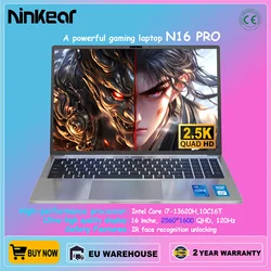 Ninkear-ordenador portátil para videojuegos N16 PRO, 16 pulgadas, 13th Gen, Intel i7-13620H, 32GB, DDR4 + 1TB SSD, 2,5 K, IPS, 120Hz, desbloqueo facial, WiFi6