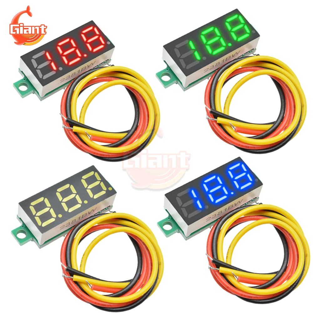 DC 0-100V 3-wire Digital Voltmeter 0.28 Inch LED Display Voltage Current Meter Tester Detector Red/Green/Blue/Yellow Panel Amp