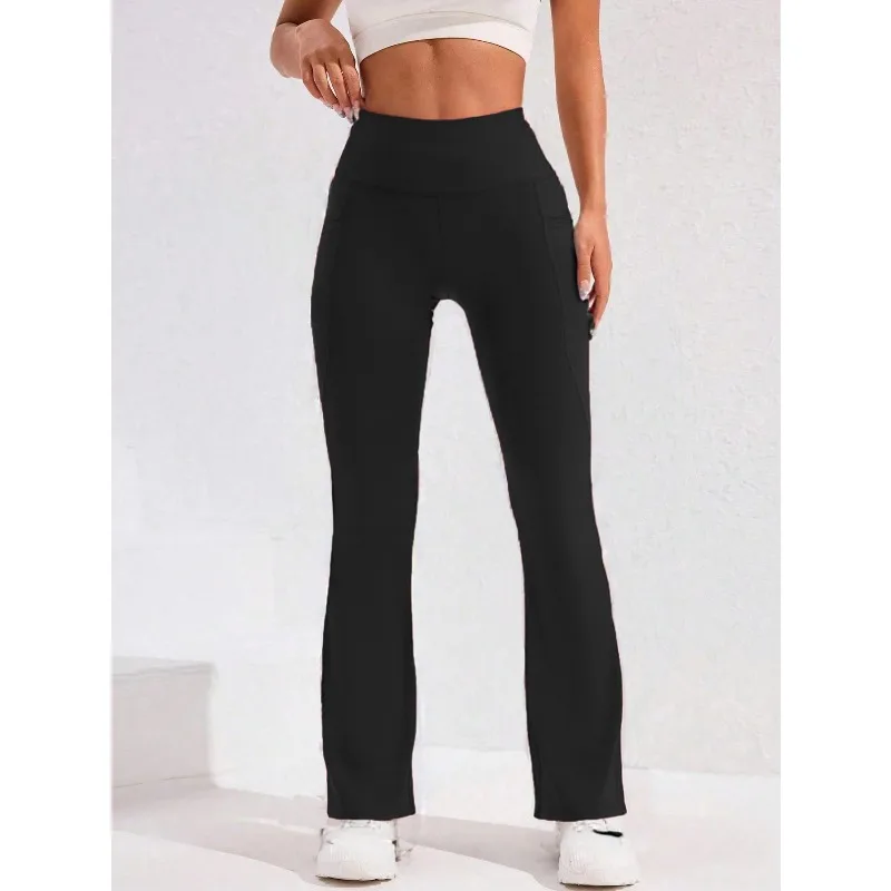 ​ ​ Legginsy do jogi z wysokim stanem i rozszerzanymi nogawkami, damskie, z kieszenią, modelujące pośladki, legginsy do biegania, szerokie spodnie, legginsy do ćwiczeń na siłowni i na zewnątrz.