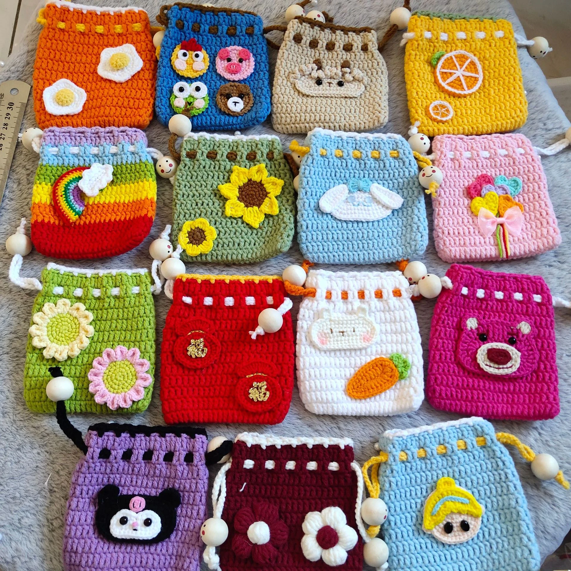 

Handmade Crochet Mini Drawstring Bag for Children's Birthday Gifts,crochet Cartoon Pocket Bag ,handmade Wireless Earphone Case