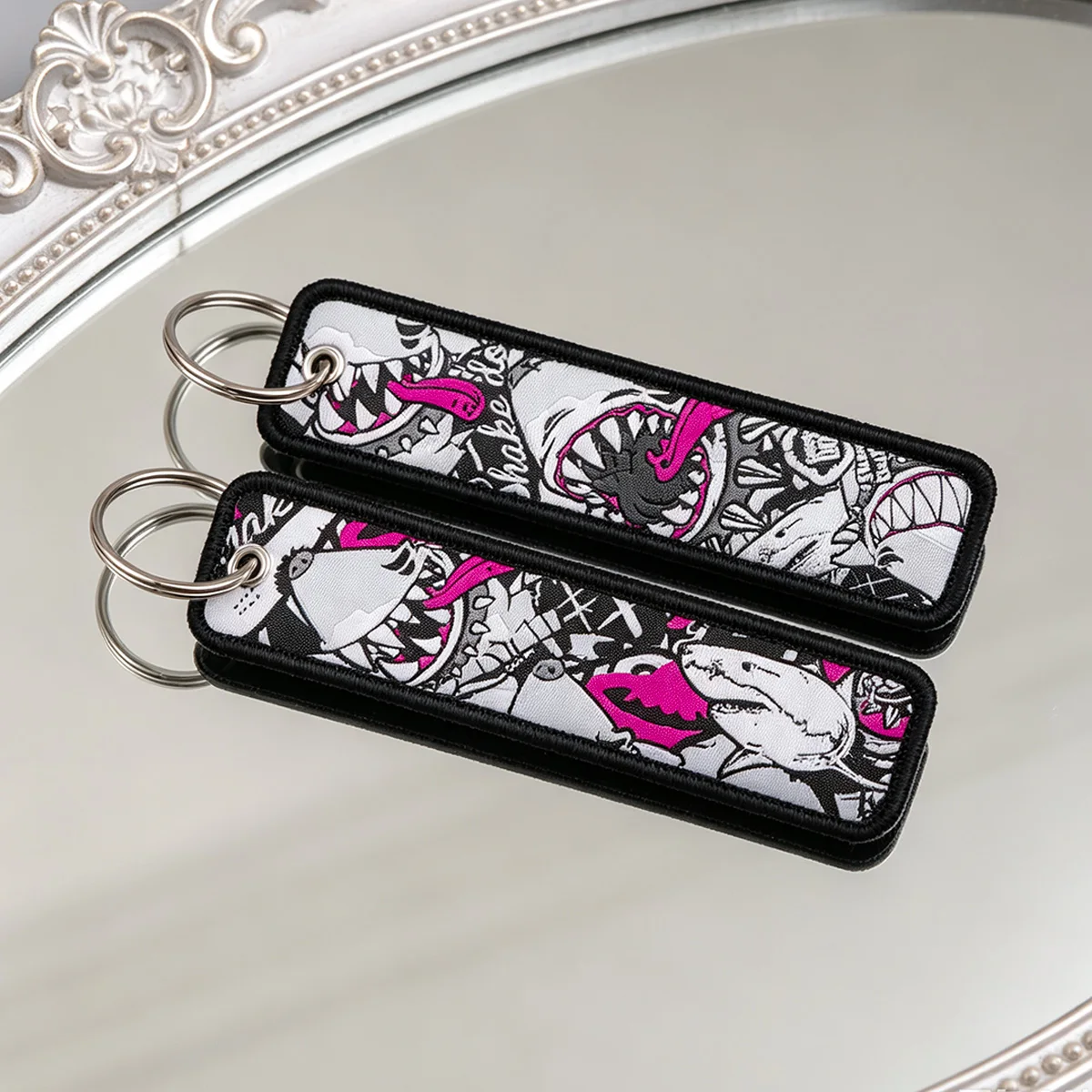 Cartoon Cats Keychain for Cars Backpack Key Holders Cool Shark Luck Fish Embroidery Keyrings Key Tag Jet Tag Accessories Gifts view 6