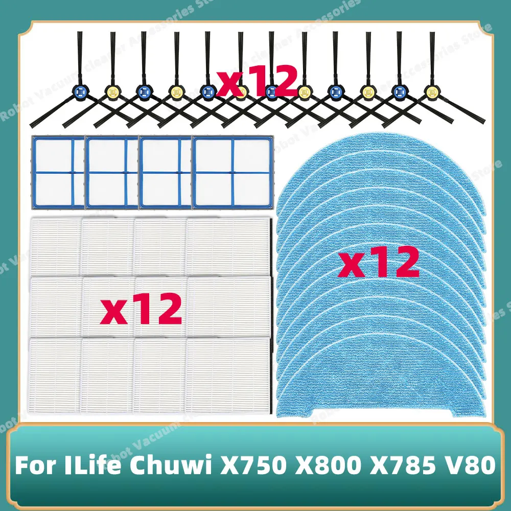 Kompatibel dengan suku cadang untuk sikat samping, filter HEPA, kain pel, aksesori dan suku cadang untuk penyedot debu robot iLife Chuwi X750 X800 X785 V80 Max.
