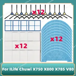 Compatible avec les pièces de rechange pour la brosse latérale, le filtre HEPA, le chiffon de nettoyage, les accessoires et les pièces de rechange pour l'aspirateur robot iLife Chuwi X750 X800 X785 V80 Max.