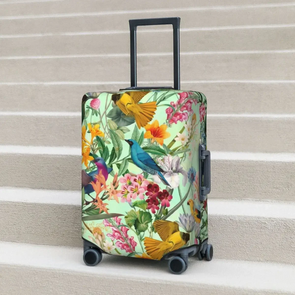 Colorful Birds Print Suitcase Cover Tropical Paradise Floral Holiday Travel Practical Luggage Accesories Protection