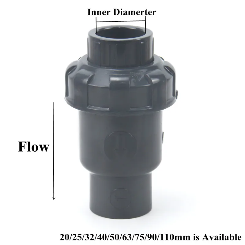 1Pcs I.D20~63mm PVC Check Valve One Way No-Return Valve Aquarium Fish Tank Pipe Fittings Garden Irrigation Water Tube Connectors