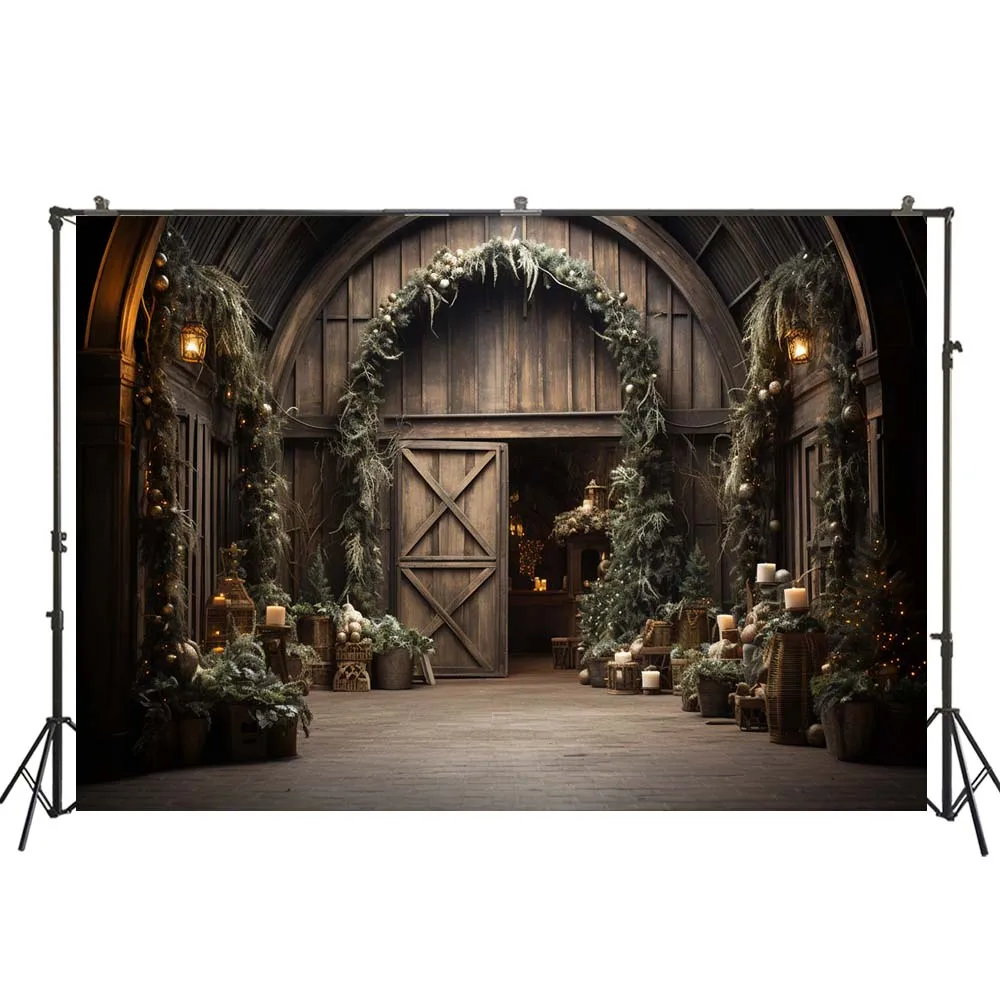 Barn Wood with Christmas Wreath Photography Background  Decoration Anniversary Newborn 