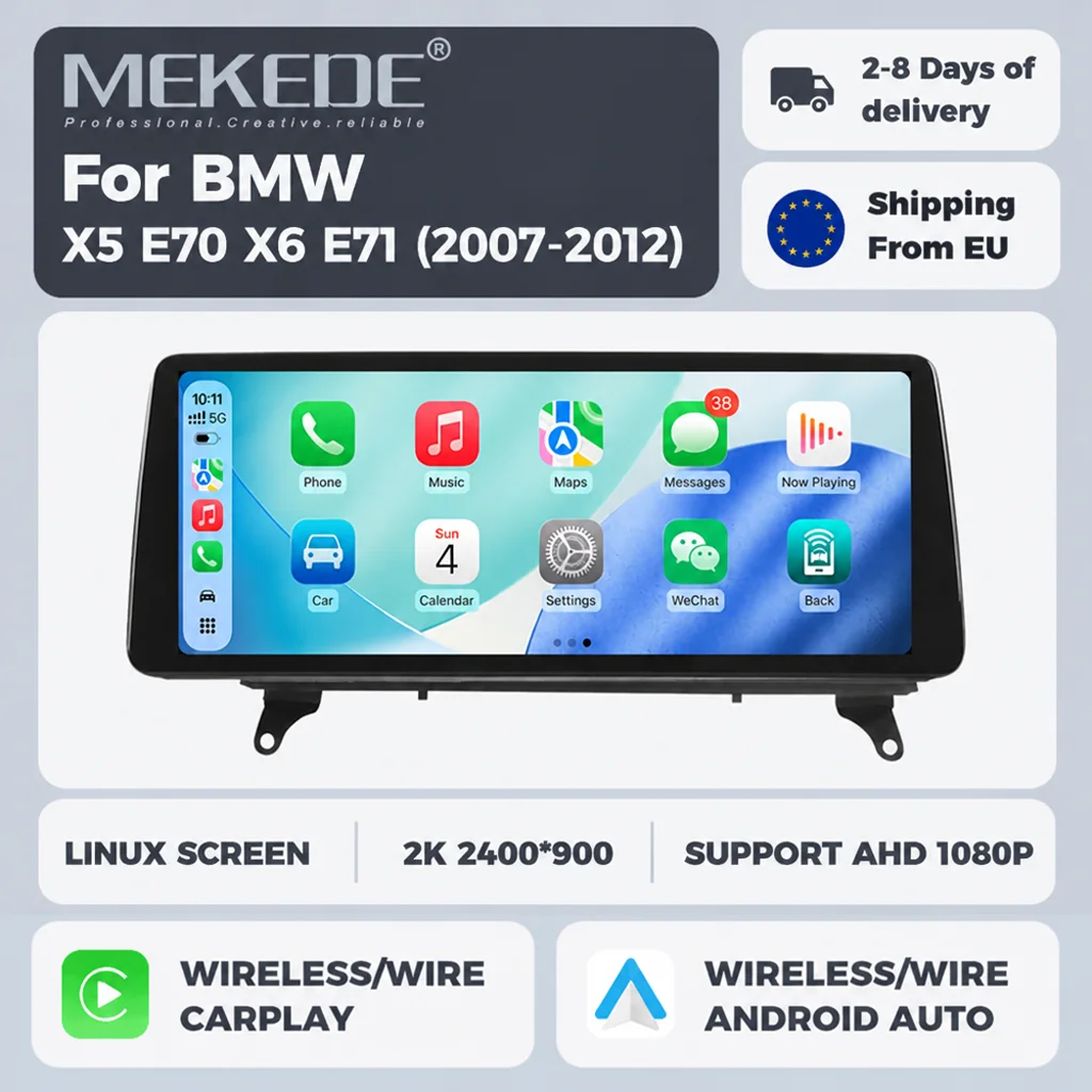 MEKEDE Linux-System 12,3' 2400*900 Multimedia-Display, kabelloses CarPlay, Android Auto, Autoradio für BMW X5 E70 X6 E71, CCC CIC-System, All-in-One-Autoradio-Navigations-Haupteinheit, unterstützt
