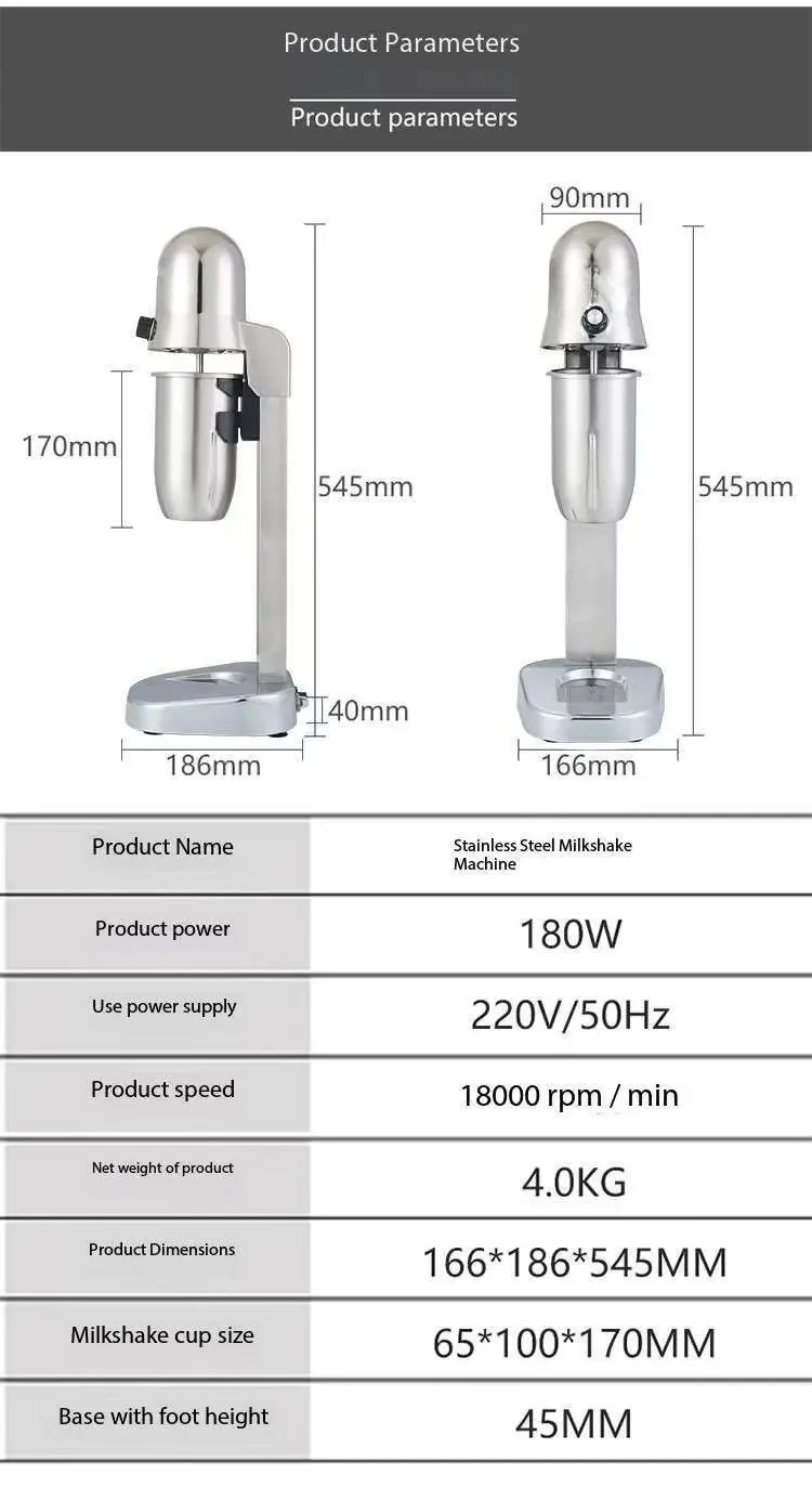 New 800ml Commercial Milkshake Machine, Stainless Steel Electric Single Head Milk Bubble Tea Stirring Machine Smoothie Blender