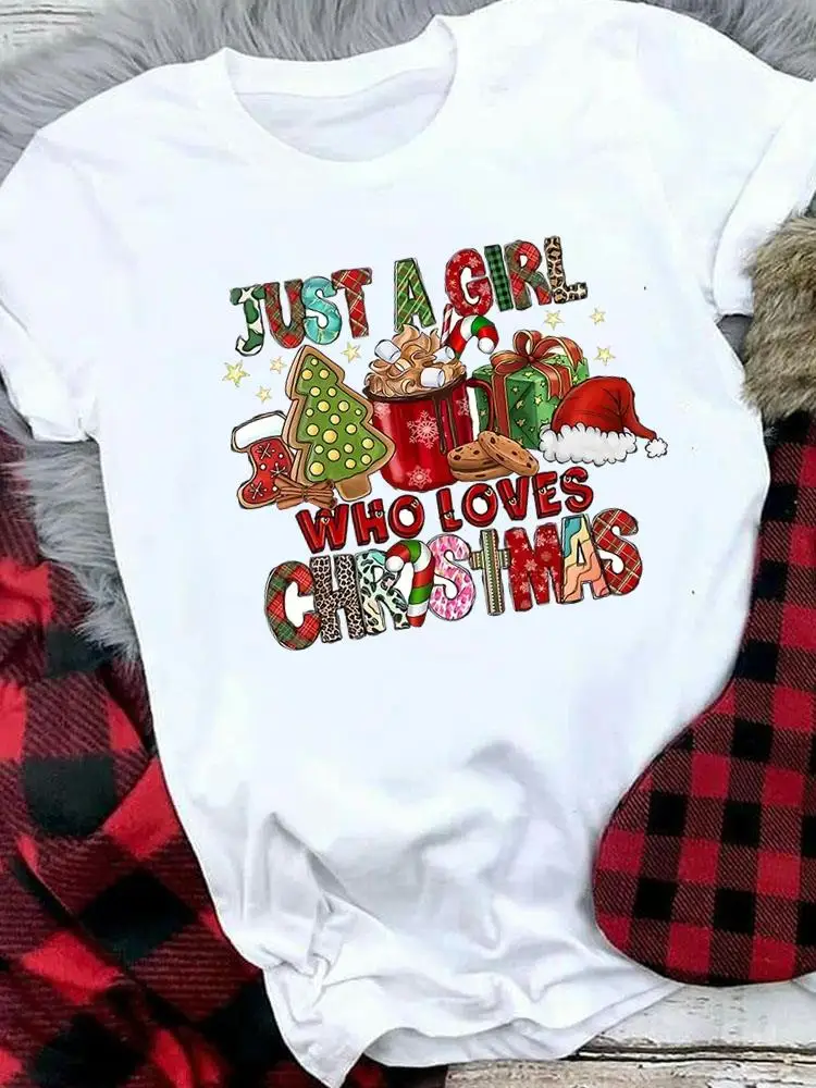 

Women Shirt Clothing Fashion Print T Top Merry Christmas New Year Lovely Happy Time Festival Holiday Graphic Tee T-shirts