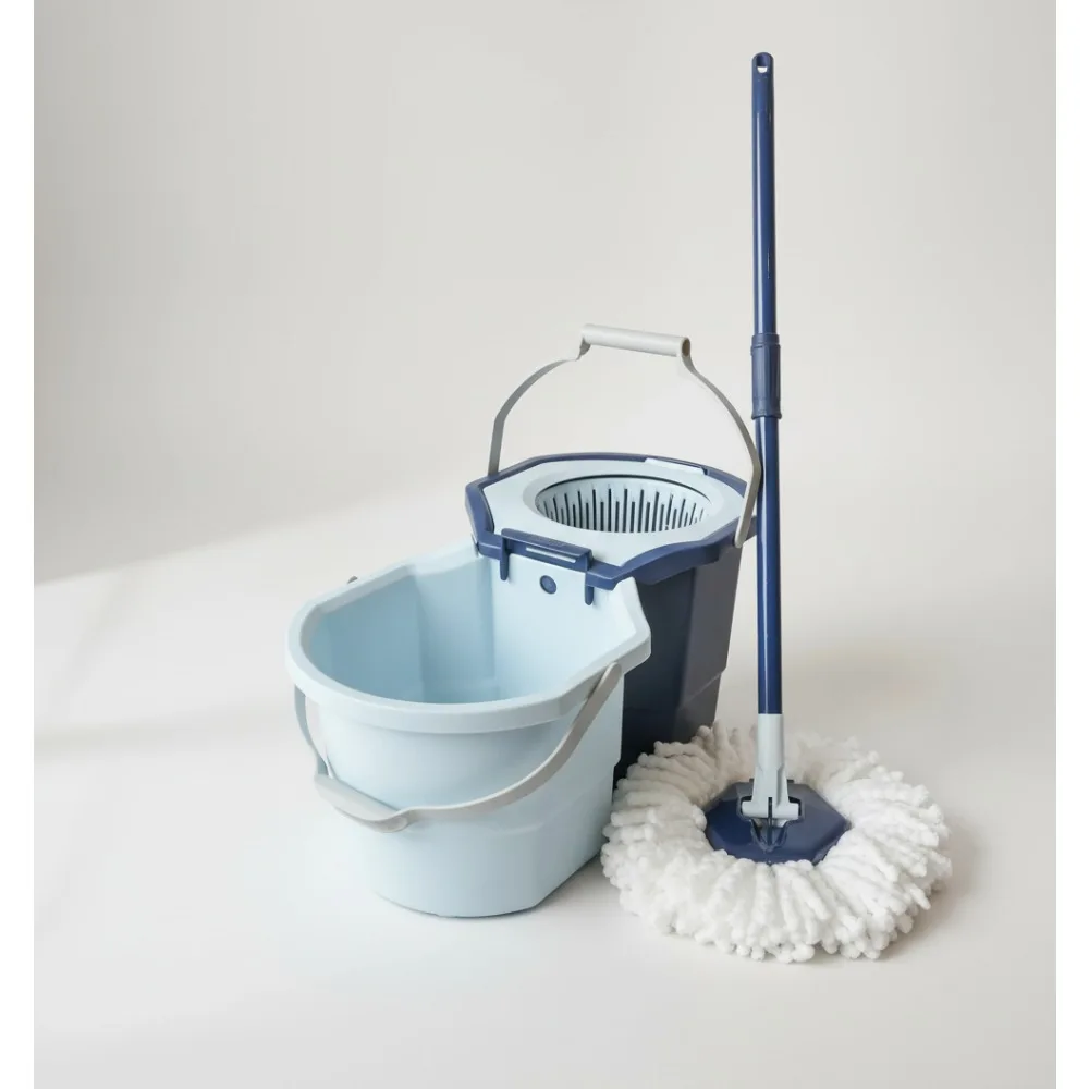 

2-Bucket Spin Mop System with Microfiber Head, Easy Wringing & Splash Guard for Home Cleaning