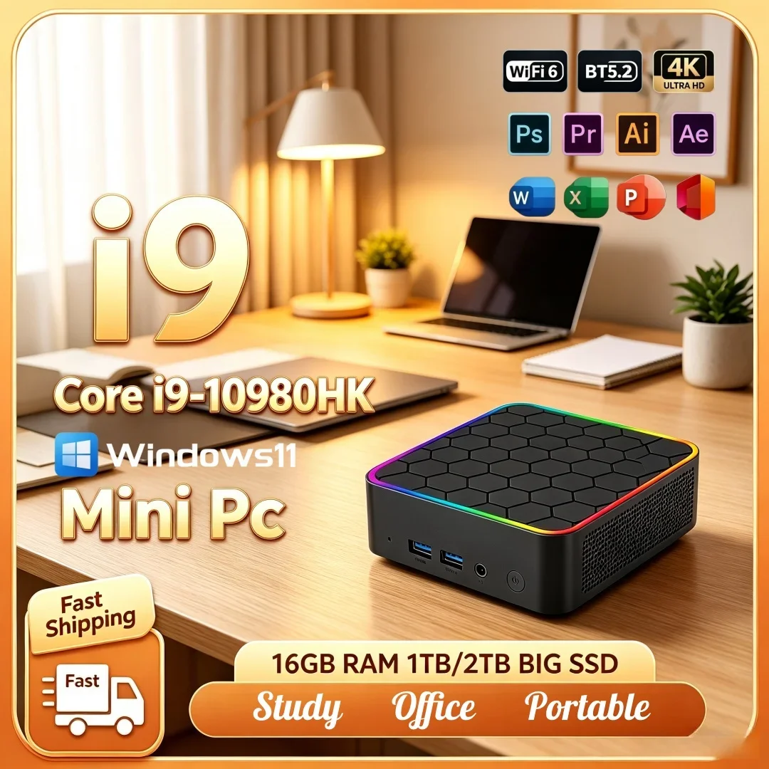 Portable MINI Computer Intel Core I9-10980HK Windows 11 16GB RAM 1TB 2TB SSD Mini PC for Office Gamer Wifi6 BT5.2