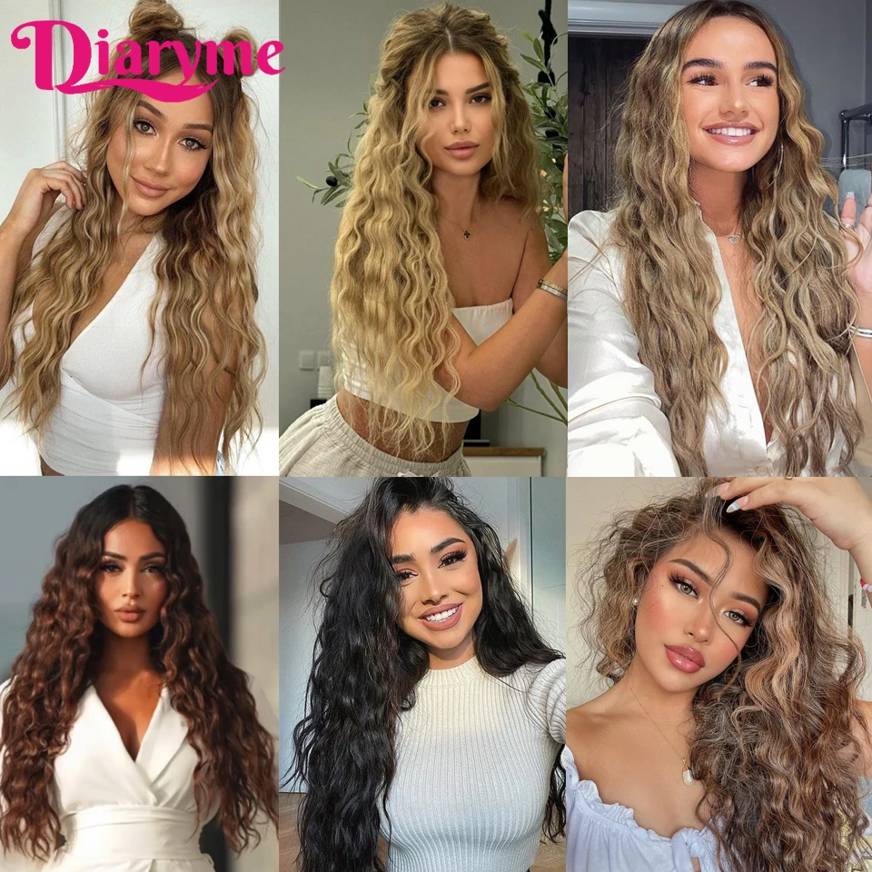 Extensiones de Cabello sintético con Clip para mujer, pelo postizo largo y ondulado, peluca Natural, color negro, 7 unidades por Set