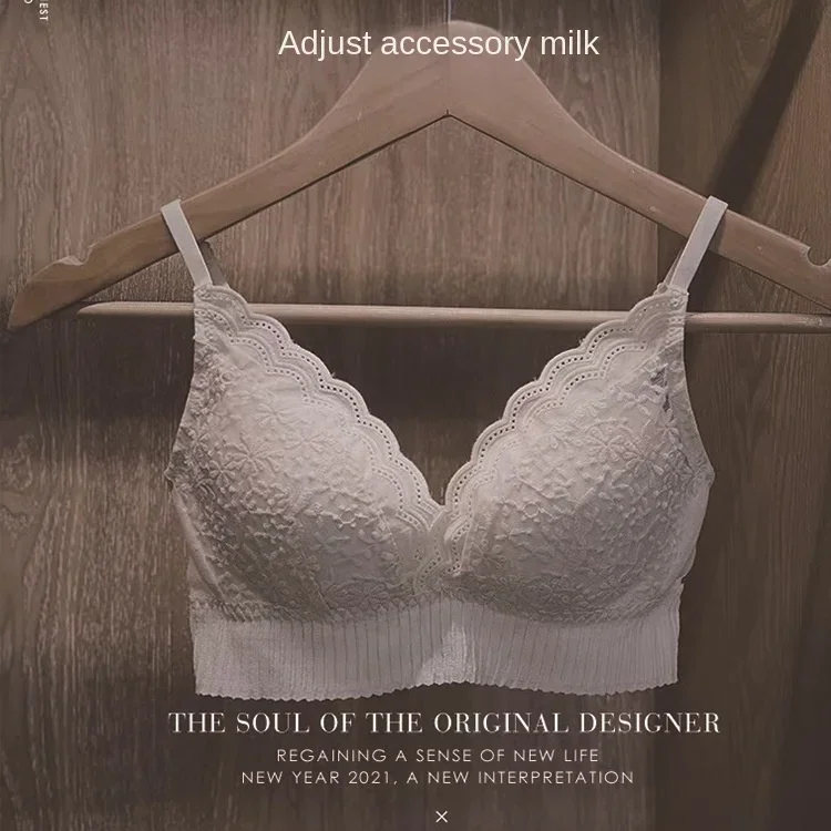 Pure Desire French Floral Lace Bra Women's No Wire Adjustable Type Embroidery Underwear Girl's Gather Large without Steel Ring