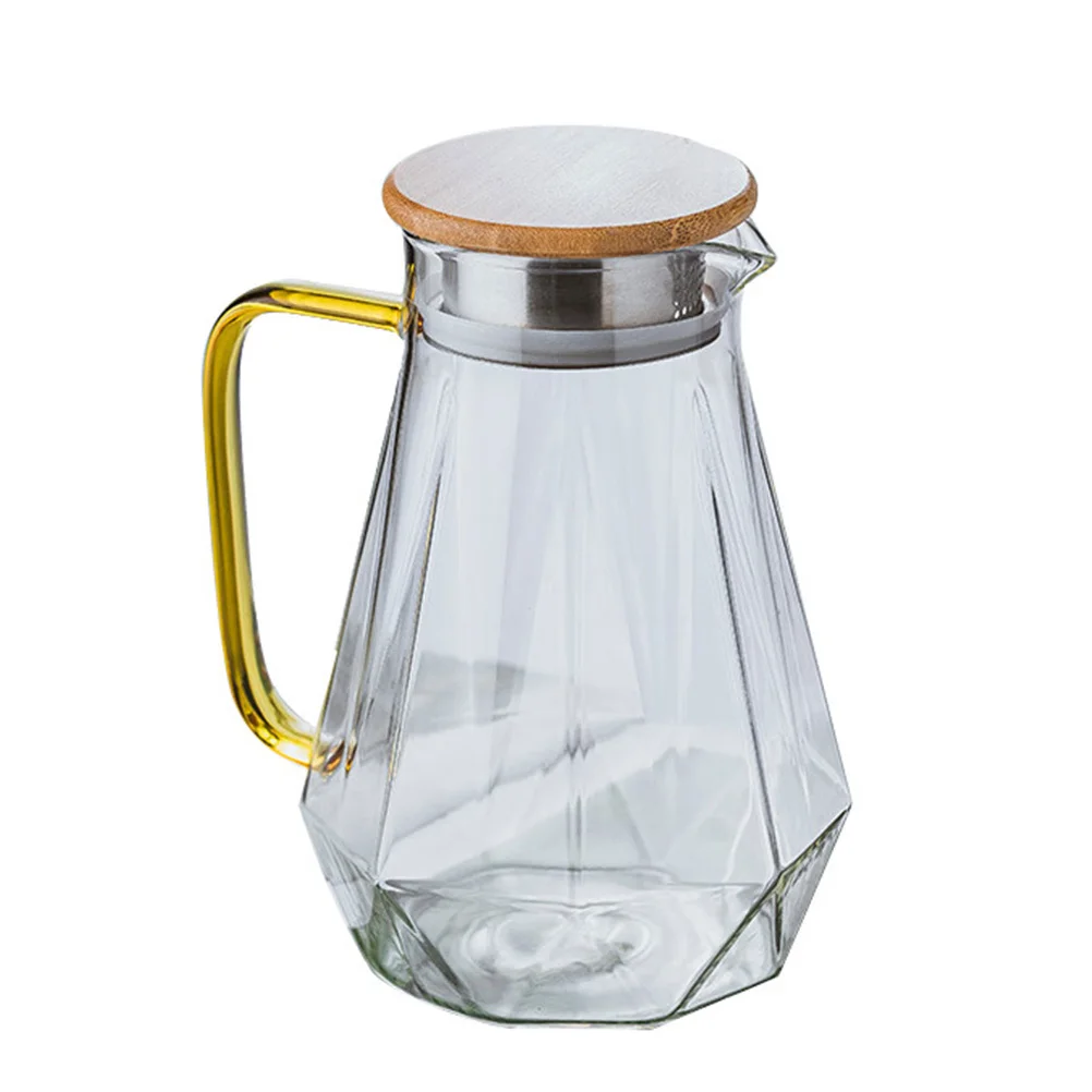 

1pc Glass Water Pitcher Large Capacity Cold Water Kettle With Handle Lid Anti-Drip Spout For Juice Iced Tea Wine Home Party