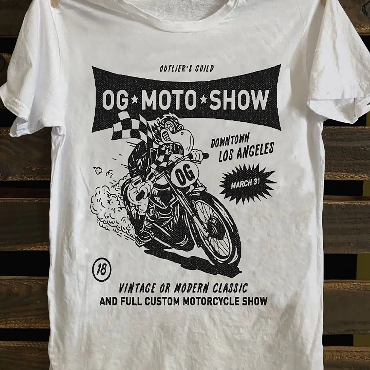

Retro Punk Rock Motorcycle Pattern T-Shirt Soft 100% Cotton Classic Los Angeles Design