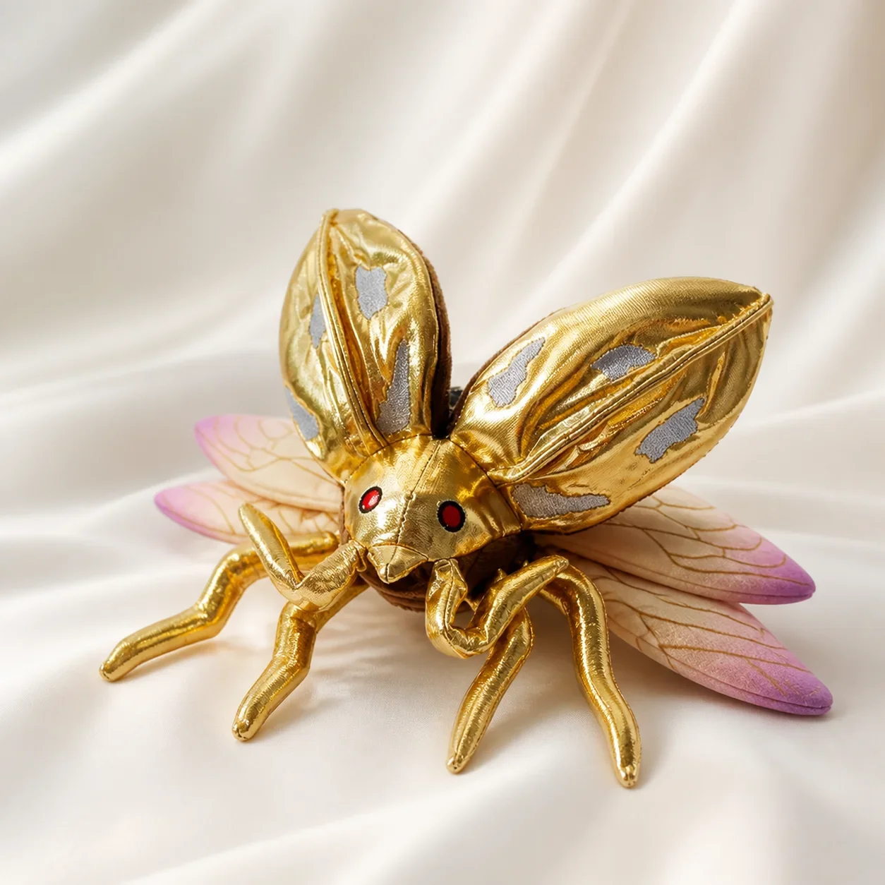 Cute Golden Cicada Plush Keychain Gradient Pink Wing Shiny Gold Design Aesthetic Insect Doll For Bag Backpack Keychain