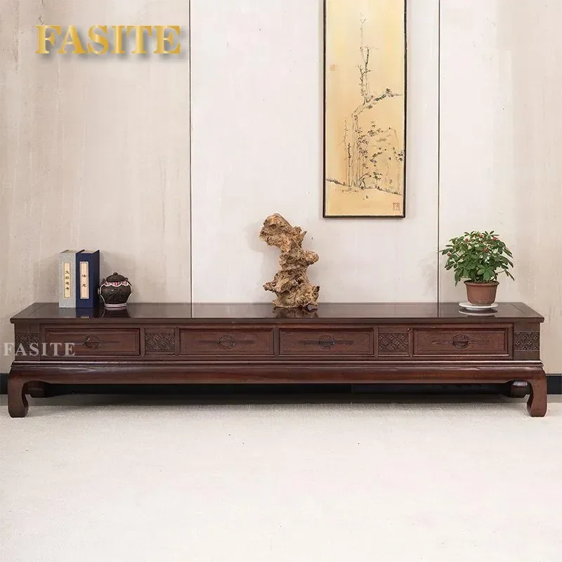 For All Solid Wood TV Cabinet New Chinese Style Living Room Bedroom Floor Storage Golden Rosewood Classical Design Coffee