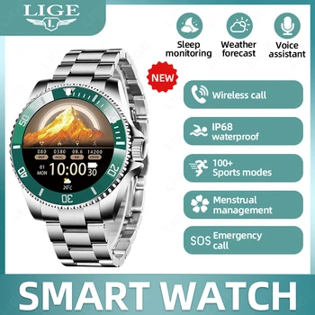 LIGE 2026 Smartwatch Sportowy Tracker Fitness Przypomnienie o Połączeniach Połączenia Bluetooth Asystent Głosowy Wodoodporny IP68 Męski Smartwatch Biznesowy