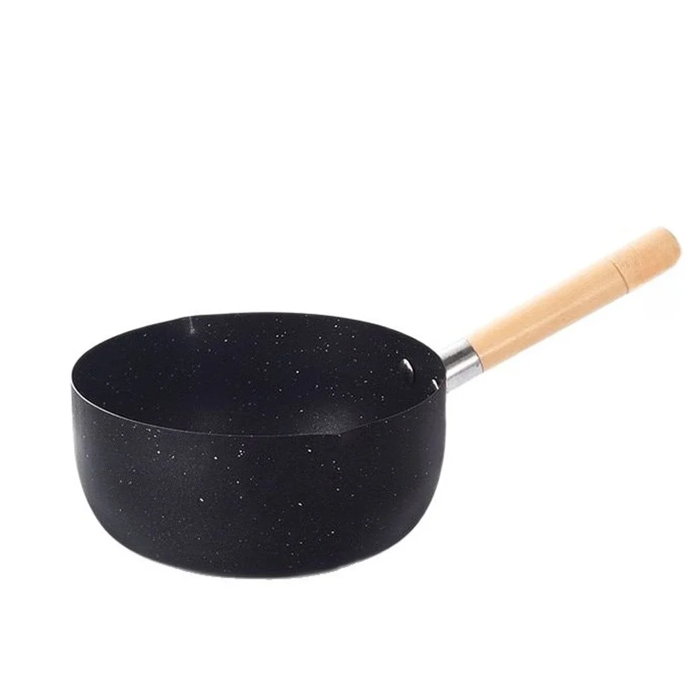 

Snow Flat Pan Milk Pot Japanese Style Nonstick Cookware for Induction with Cool Touch Wood Handle and Dual Spouts