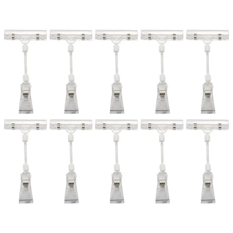 Exquisite-10Pcs 6.5 Inch Height Transparent Plastic Double Clips Adjustable Sign Card Display Holder
